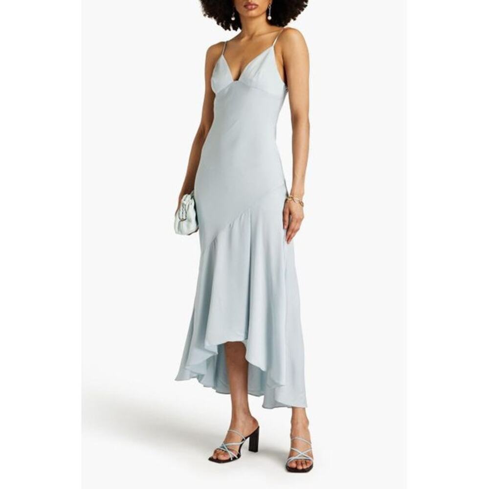 SHONA JOY Asymmetric Satin-Crepe Maxi Dress in CLOUD US Size 8 NWT!